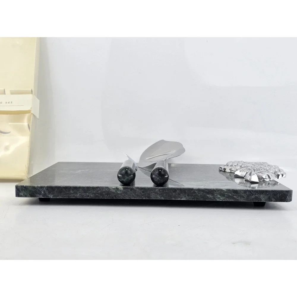 Pier One Imports Green Marble Handle Cheese Knife Set & Matching Cutting Board